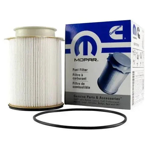 Mopar fuel filter with packaging on a white background